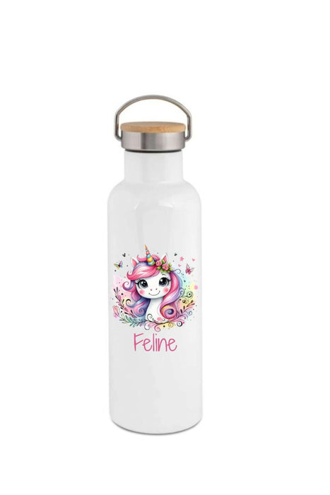 Personalisierte Kinder Trinkflasche mit Namen Einhorn – Edelstahl Thermosflasche auslaufsicher für Kindergarten & Schule - CreativMade