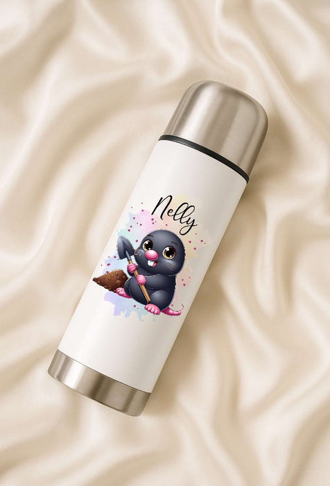 Thermoskanne personalisiert mit Namen Maulwurf Edelstahl Isolierflasche Thermoflasche Geschenkidee - CreativMade 