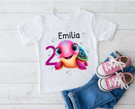 Kinder Geburtstagshirt personalisiert mit Namen Schildkröte Mädchen erster Geburtstag Kinder T-Shirt Geburtstag - CreativMade
