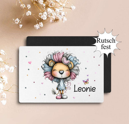 Tischset Kinder Löwe rutschfest personalisiert mit Name Platzdeckchen Platzset abwischbar - CreativMade 