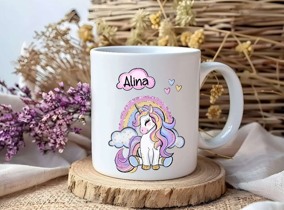 Personalisiertes Kinder Trinkflaschen- & Tassen-Set mit Namen Einhorn – Edelstahl Trinkflasche 500 ml für Schule & Kindergarten - CreativMade