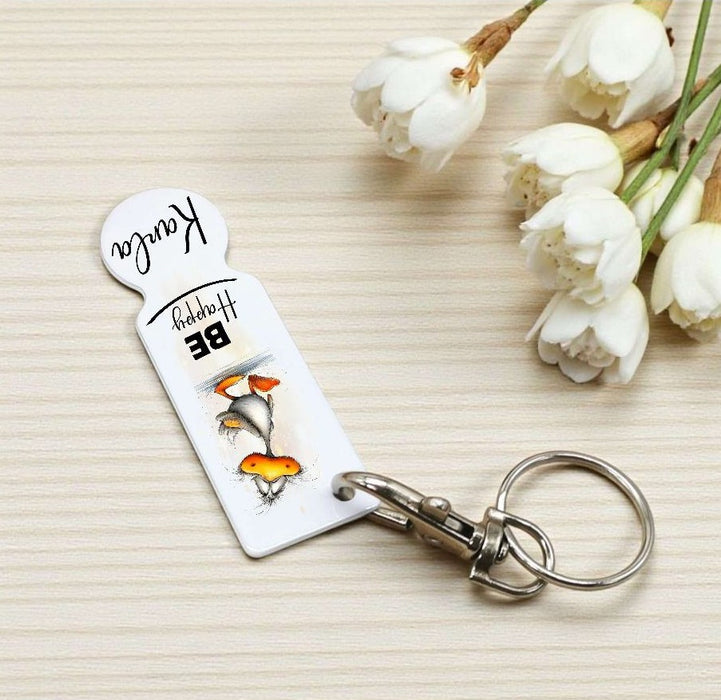 Einkaufswagenlöser personalisiert mit Namen Be Happy Spruch Einkaufchip Wagenlöser Metall Schlüsselanhänger