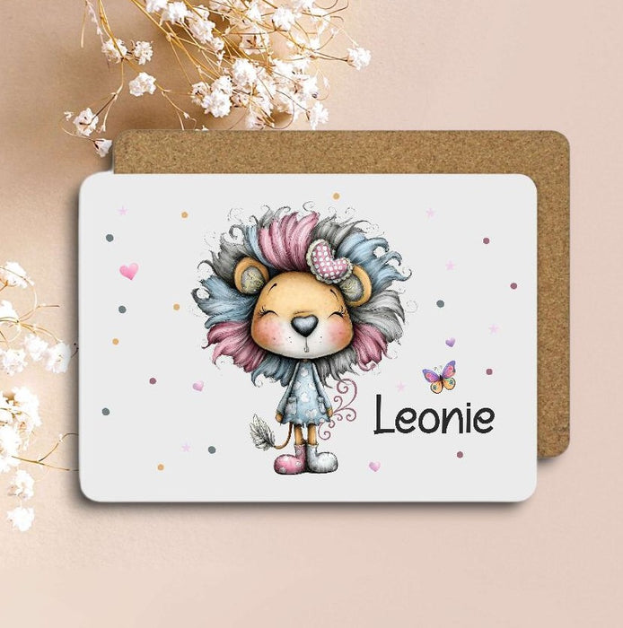 Tischset Kinder Löwe rutschfest personalisiert mit Name Platzdeckchen Platzset abwischbar - CreativMade 