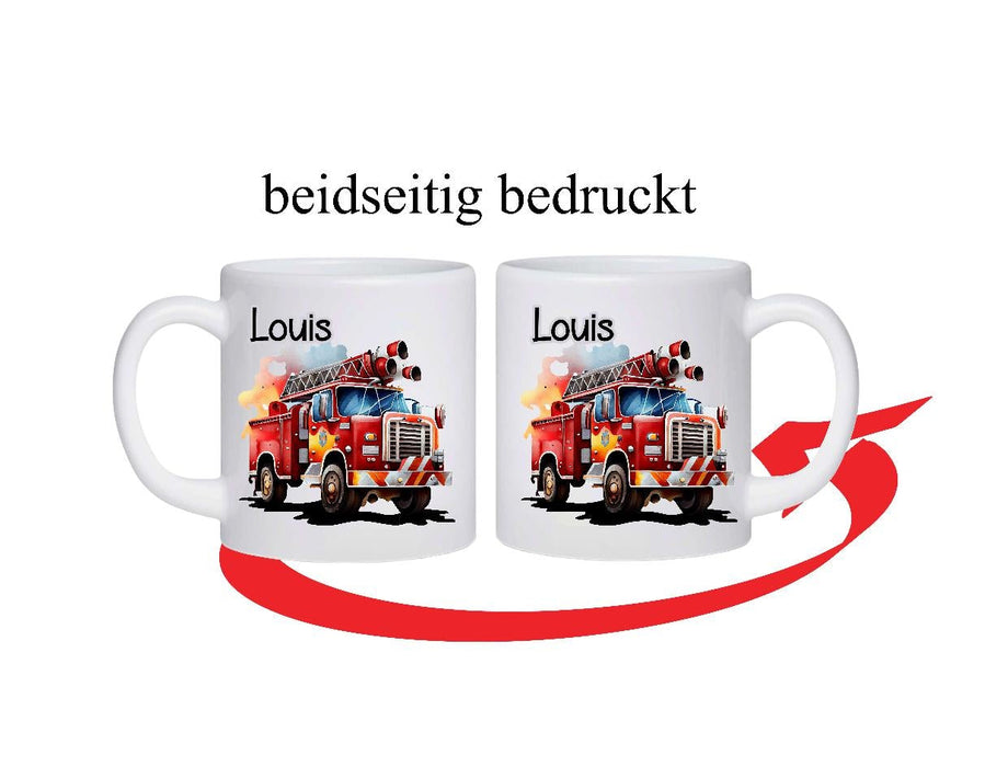 Kinder Tischset personalisiert mit Namen Feuerwehrauto - abwischbar und rutschfest Platzdeckchen Platzset Tischunterlage - personalisierte Tasse Emaille & Keramik - CreativMade 