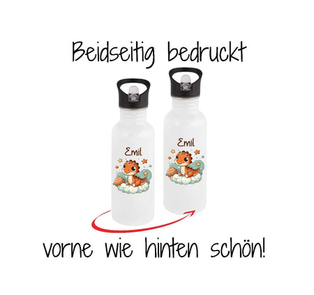 Personalisierte Trinkflasche Kinder Dinosaurier -  Edelstahl Trinkflasche mit Name - Strohhalm Geschenk Einschulung Geburtstag - CreativMade 