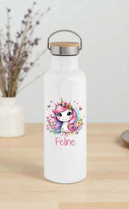 Personalisierte Kinder Trinkflasche mit Namen Einhorn – Edelstahl Thermosflasche auslaufsicher für Kindergarten & Schule - CreativMade
