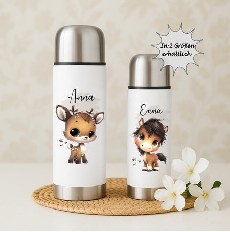 Thermoskanne personalisiert mit Namen Zebra oder Elefant Edelstahl Isolierflasche Thermoflasche Geschenkidee - CreativMade