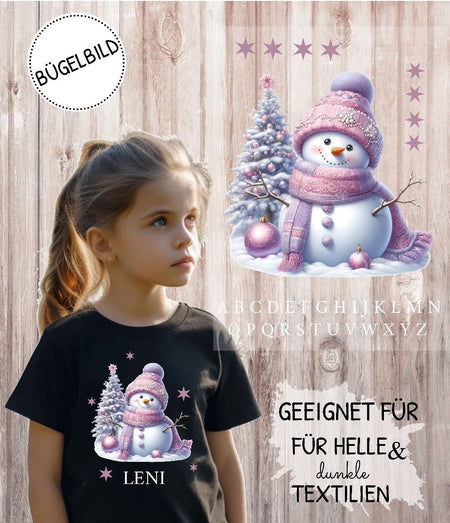 Bügelbild Kinder Schneemann Weihnachten Textilaufbügler DIY Projekt Applikation hochwertiger DTF Ausdruck XL - CreativMade 