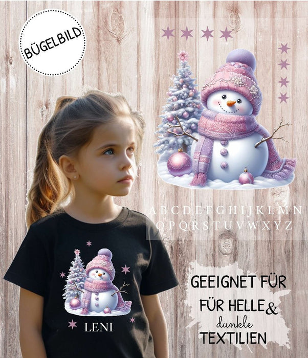Bügelbild Kinder Schneemann Weihnachten Textilaufbügler DIY Projekt Applikation hochwertiger DTF Ausdruck XL - CreativMade 
