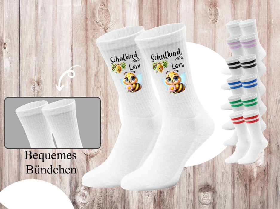 Kindersocken Einschulung Biene – 100 % Baumwolle Größe 27–36 Unisex - CreativMade