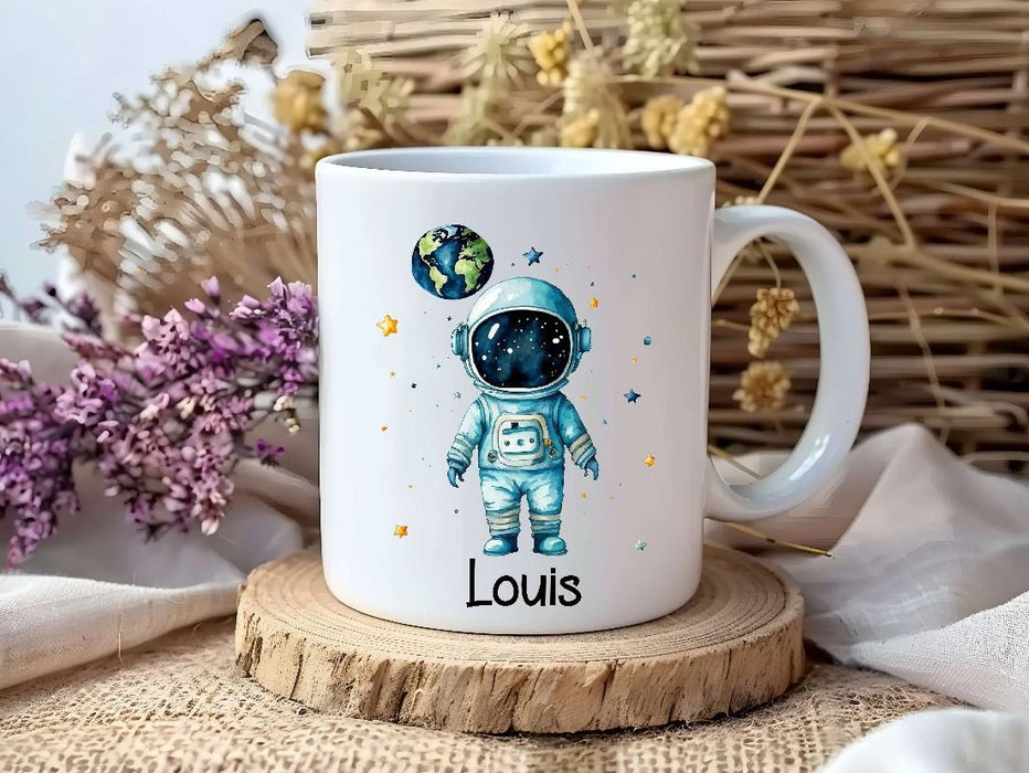 Personalisiertes Kinder Trinkflaschen- & Tassen-Set mit Namen Astronaut – Edelstahl Trinkflasche 500 ml für Schule & Kindergarten - CreativMade