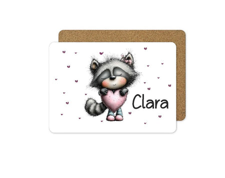 Tischset Kinder Waschbär rutschfest personalisiert mit Name Platzdeckchen Platzset abwischbar - CreativMade 