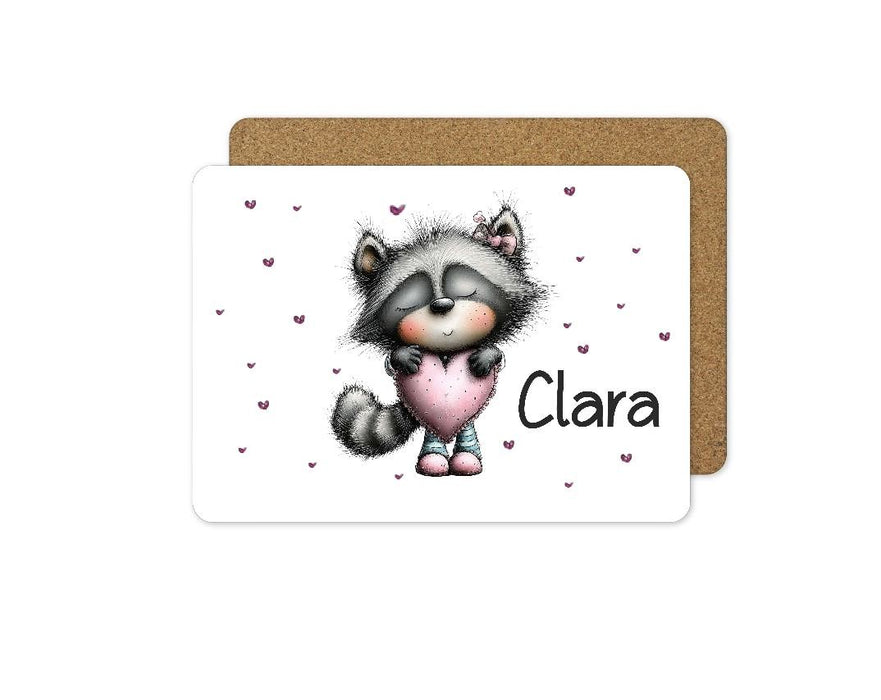 Tischset Kinder Waschbär rutschfest personalisiert mit Name Platzdeckchen Platzset abwischbar - CreativMade 