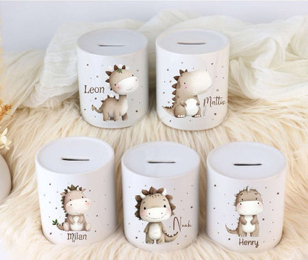 Personalisierte Kinderspardose mit Namen Tierfreunde Keramik Spardose zur Einschulung, Geburt oder Taufe - CreativMade