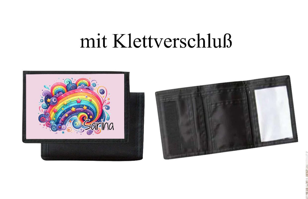 Kinder Geldbeutel personalisiert Regenbogen – Geldbörse mit Namen Klettverschluss oder Reißverschluss Porte­mon­naie - CreativMade