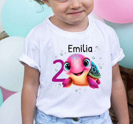 Kinder Geburtstagshirt personalisiert mit Namen Schildkröte Mädchen erster Geburtstag Kinder T-Shirt Geburtstag - CreativMade
