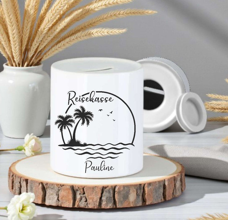 Personalisierte Reisekasse aus Keramik – Urlaubskasse mit Namen - CreativMade