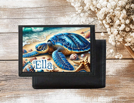 Kinder Geldbeutel personalisiert Schildkröte – Geldbörse mit Namen Klettverschluss oder Reißverschluss Porte­mon­naie - CreativMade