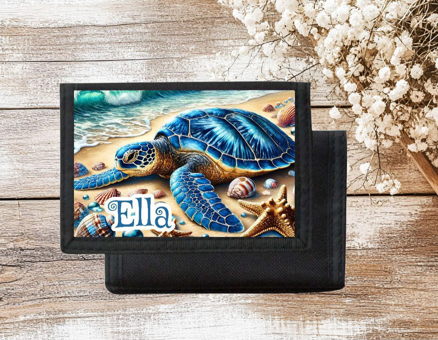 Kinder Geldbeutel personalisiert Schildkröte – Geldbörse mit Namen Klettverschluss oder Reißverschluss Porte­mon­naie - CreativMade