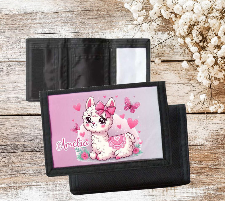Kinder Geldbeutel personalisiert Lama – Geldbörse mit Namen Klettverschluss  Porte­mon­naie - CreativMade 
