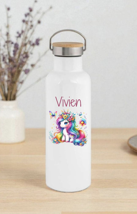 Personalisierte Kinder Trinkflasche mit Namen Einhorn – Edelstahl Thermosflasche auslaufsicher für Kindergarten & Schule - CreativMade