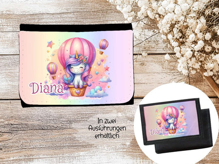 Kinder Geldbeutel personalisiert Einhorn – Geldbörse mit Namen Klettverschluss oder Reißverschluss Porte­mon­naie - CreativMade