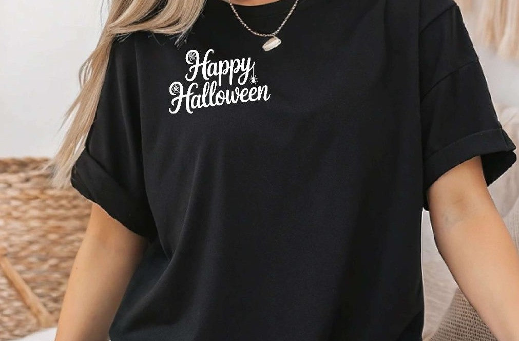 Bügelbild Happy Halloween Schriftzug Halloween Aufbügelmotiv für helle & dunkle Textilien DIY Aufbügler für T-Shirt, Pullover & Kostüm - CreativMade