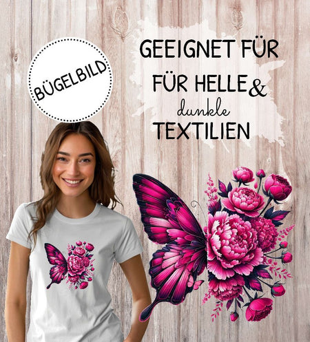 Bügelbild Schmetterling Erwachsene Aufbügelmotiv Textilaufbügler für Kleidung & Stoffe DIY Transferbild & Geschenkidee Damen - CreativMade