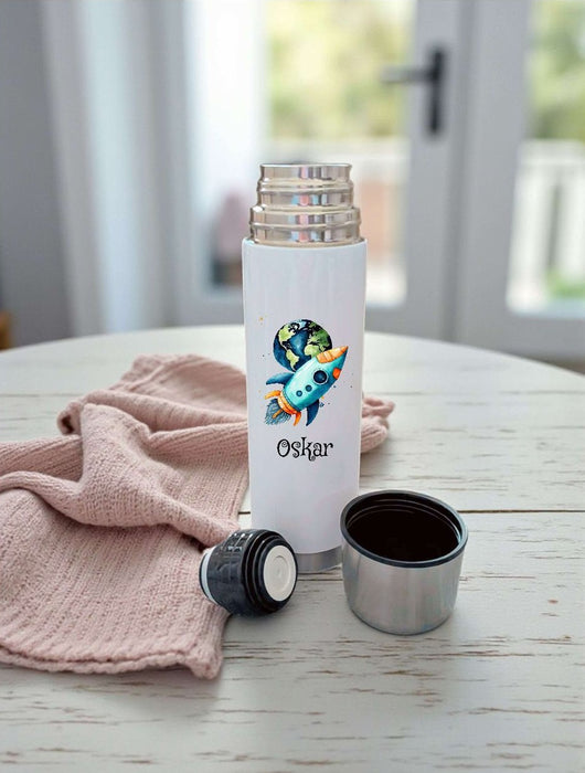 Thermoskanne personalisiert mit Namen Astronaut Rakete Edelstahl Isolierflasche Thermoflasche Geschenkidee - CreativMade 