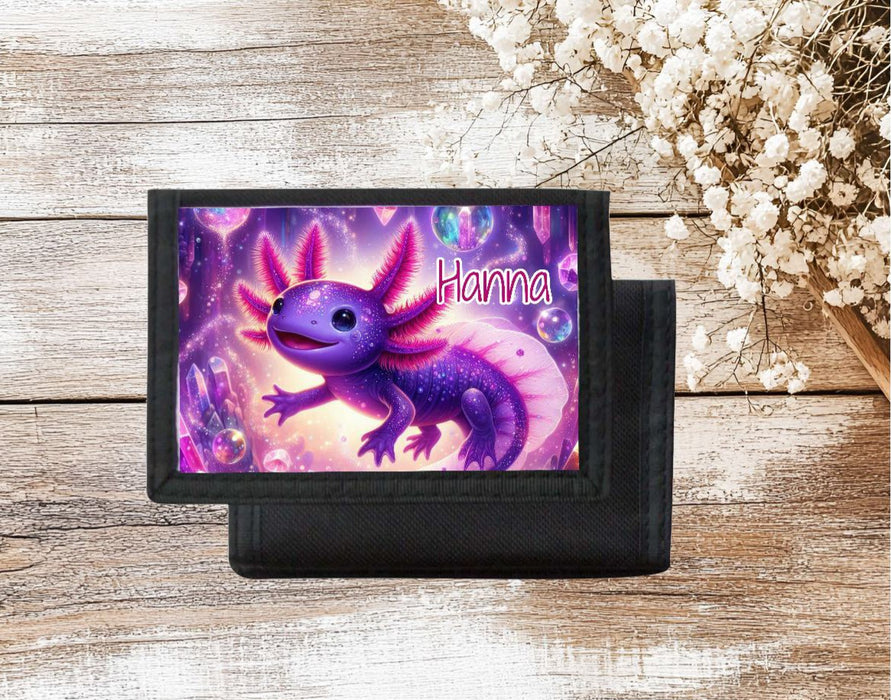 Kinder Geldbeutel personalisiert Axolotl – Geldbörse mit Namen Klettverschluss oder Reißverschluss Porte­mon­naie - CreativMade