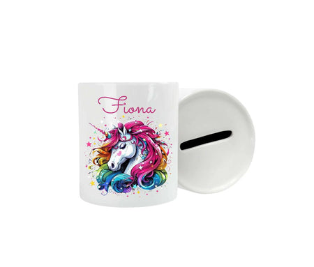Spardose Kinder personalisiert mit Name Einhorn Mädchen Keramik Kinderspardose Geschenk Geburt Geburtstag Einschulung Taufe - CreativMade 