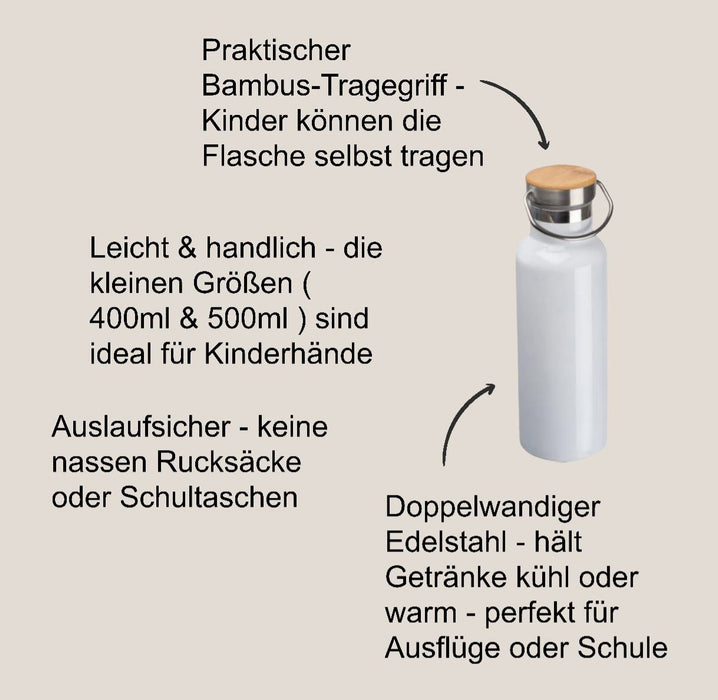 Personalisierte Thermosflasche Edelstahl – Trinkflasche mit Bambusdeckel, doppelwandig & auslaufsicher für Büro, Sport & Reisen - CreativMade