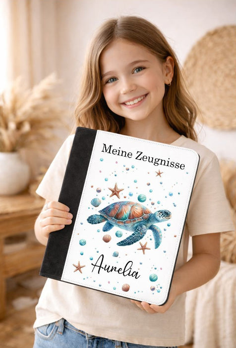 Personalisierte Zeugnismappe mit Namen Schildkröte – Mappe für Schulzeugnisse A4 | Geschenk zur Einschulung Mädchen - CreativMade
