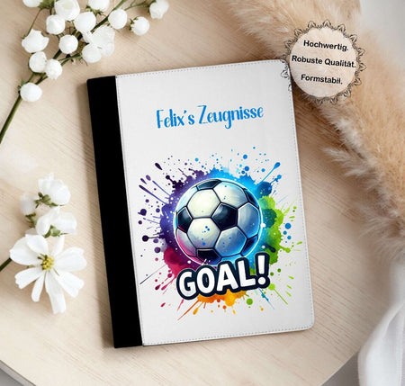 Personalisierte Zeugnismappe mit Namen Fußball – Mappe für Schulzeugnisse A4 | Geschenk zur Einschulung Jungen - CreativMade 
