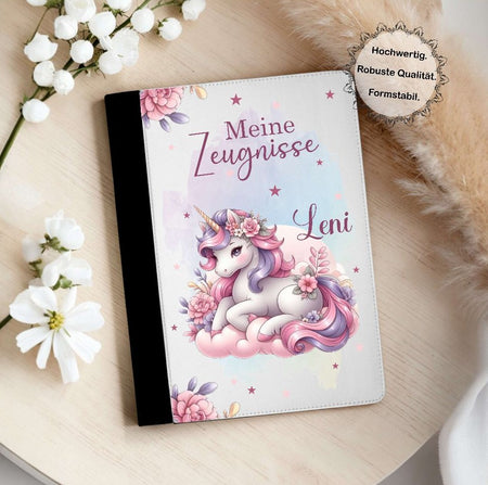 Personalisierte Zeugnismappe mit Namen Einhorn– Mappe für Schulzeugnisse A4 | Geschenk zur Einschulung Mädchen - CreativMade