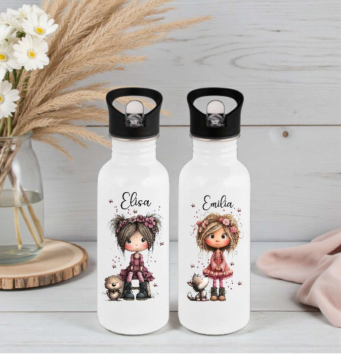 Personalisierte Trinkflasche Kinder Mädchen -  Edelstahl Trinkflasche mit Name - Strohhalm Geschenk Einschulung Geburtstag - CreativMade 