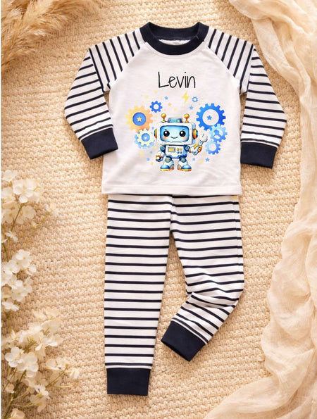 Kinder Schlafanzug mit Namen Roboter – Personalisierter Pyjama für Jungen - CreativMade
