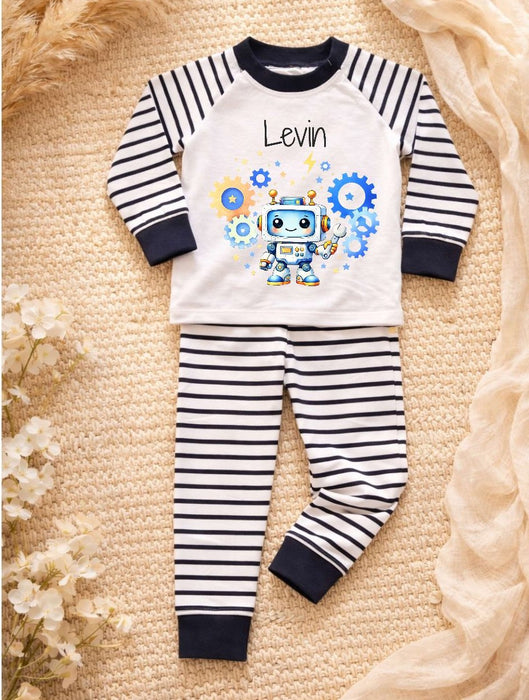 Kinder Schlafanzug mit Namen Roboter – Personalisierter Pyjama für Jungen - CreativMade
