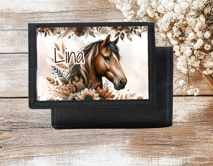 Kinder Geldbeutel personalisiert Pferd – Geldbörse mit Namen Klettverschluss oder Reißverschluss Porte­mon­naie - CreativMade