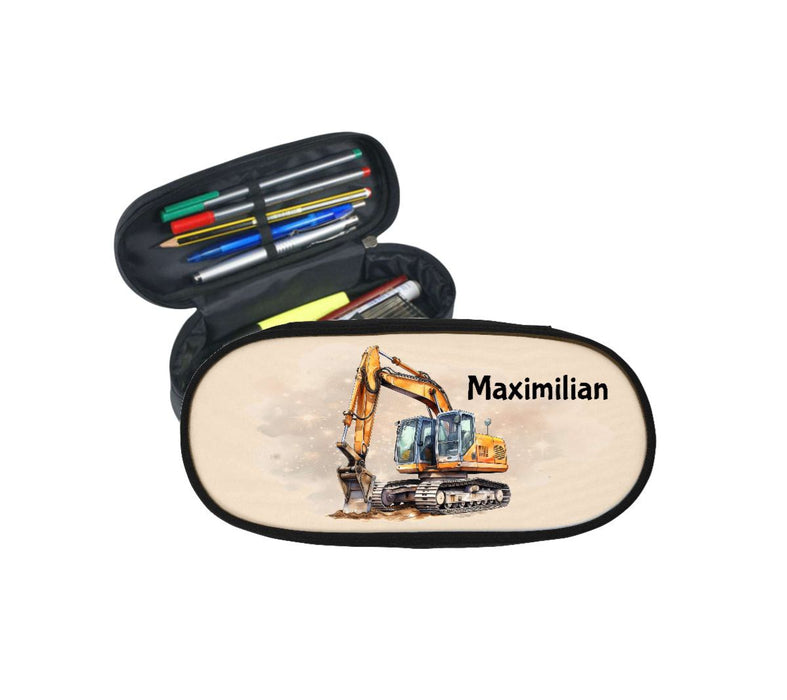 Federmäppchen Kinder mit Namen Bagger – personalisiertes Stifteetui/Stiftebox Schule Geschenk Einschulung - CreativMade