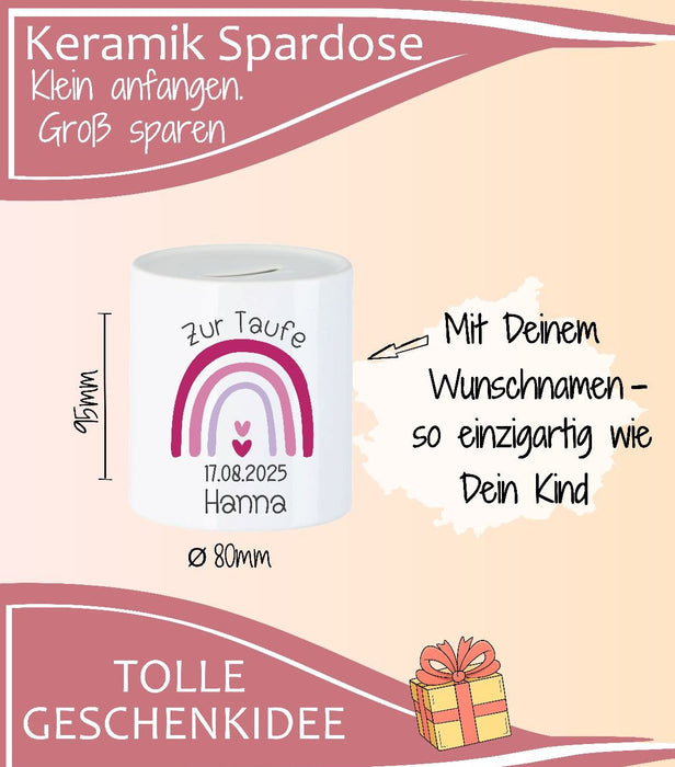 Personalisierte Taufspardose aus Keramik – Spardose zur Taufe mit Namen - CreativMade