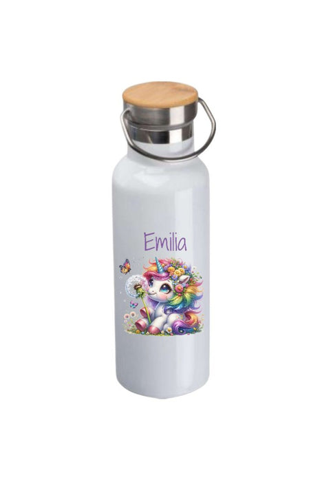 Personalisierte Kinder Trinkflasche mit Namen Einhorn – Edelstahl Thermosflasche auslaufsicher für Kindergarten & Schule - CreativMade