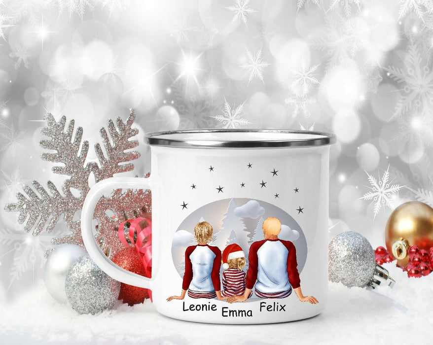 Tasse Personalisierte Weihnachtstasse Familie & Haustier – Keramik oder Emaille mit Namen Weihnachtsgeschenk - CreativMade 