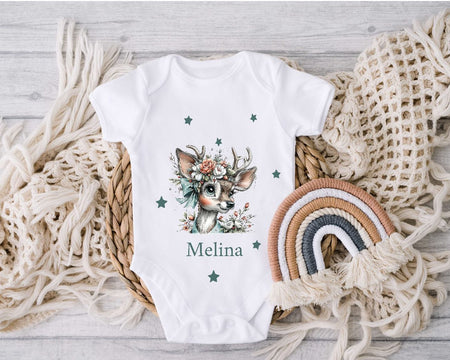 Bügelbild Kinder Reh Hirsch Weihnachten Textilaufbügler DIY Projekt Applikation hochwertiger DTF Ausdruck XL - CreativMade 