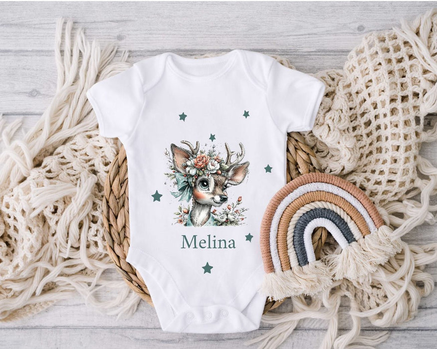 Bügelbild Kinder Reh Hirsch Weihnachten Textilaufbügler DIY Projekt Applikation hochwertiger DTF Ausdruck XL - CreativMade 