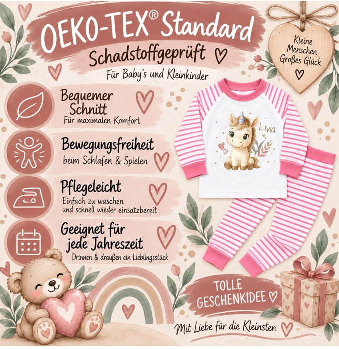 Kinder Schlafanzug mit Namen Pferd – Personalisierter Pyjama für Babys Mädchen | CreativMade .