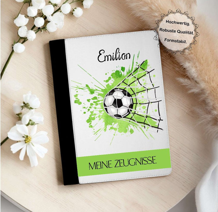 Personalisierte Zeugnismappe mit Namen Fußball – Mappe für Schulzeugnisse A4 | Geschenk zur Einschulung Jungen - CreativMade