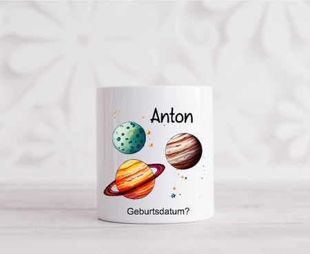 Spardose Kinder personalisiert mit Name Planeten Junge Keramik Kinderspardose Geschenk Geburt Geburtstag Einschulung Taufe - CreativMade 
