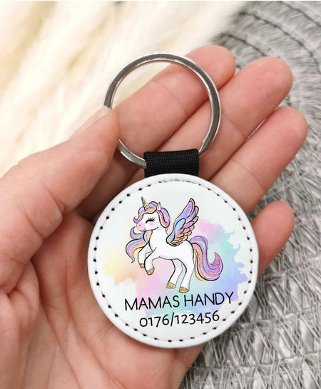 Schlüsselanhänger Anhänger Notfallnummer Einhorn Mädchen Geschenk - CreativMade 