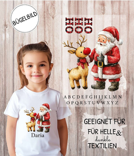 Bügelbild Kinder Weihnachtsmann Weihnachten Textilaufbügler DIY Projekt Applikation hochwertiger DTF Ausdruck XL - CreativMade 